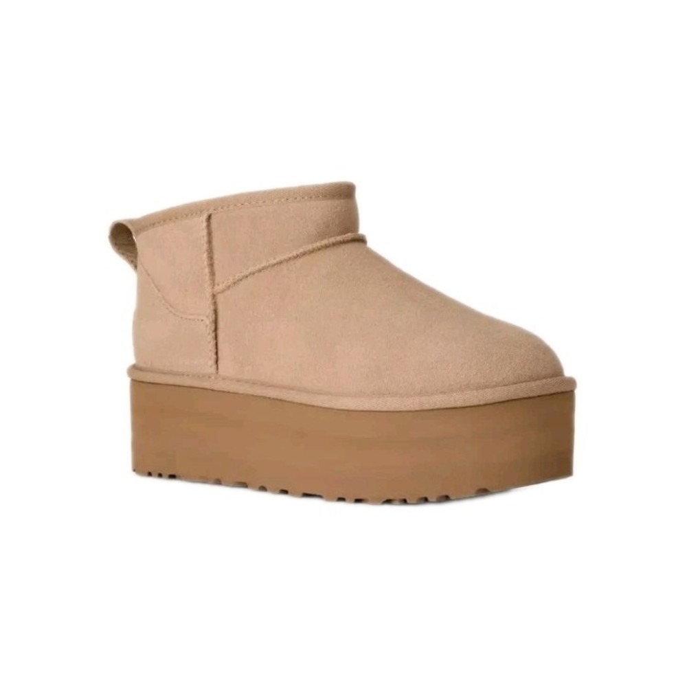 UGG Womens Classic Ultra Mini Suede Shearling Platform Boots Sand Sz 8 NEW! $175